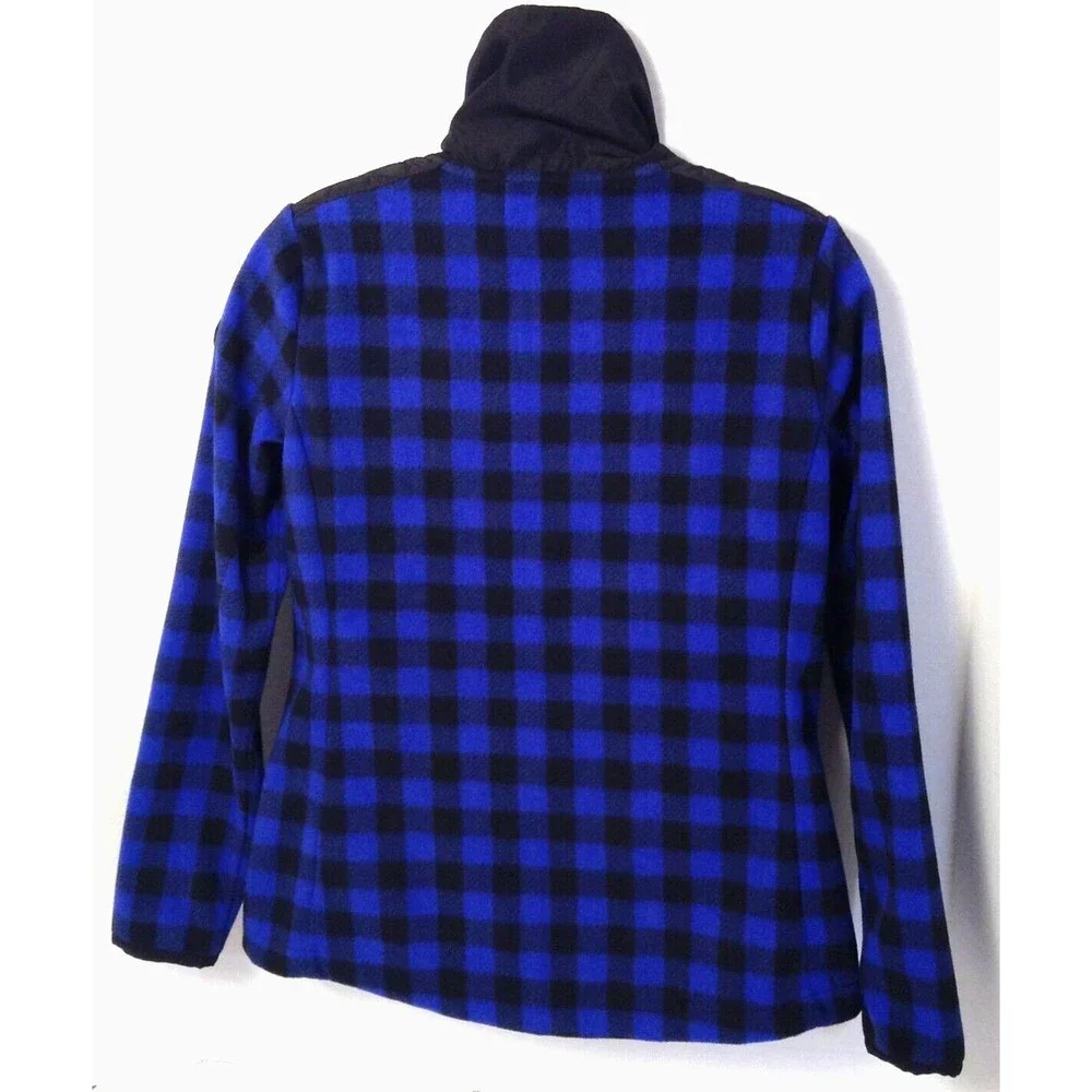 L-RL Lauren Active Jacket Wm PS Blue Black Check 1/2 Zip Quilted Fleece Outdoors